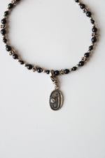 Black & Silver Beaded & "J" Charm Sterling Silver Bracelet