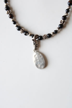 Black & Silver Beaded & "J" Charm Sterling Silver Bracelet