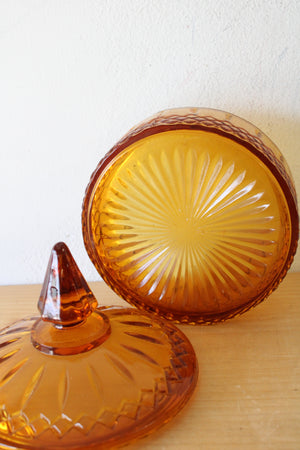 Indiana Glass Covered Amber Candy Dish