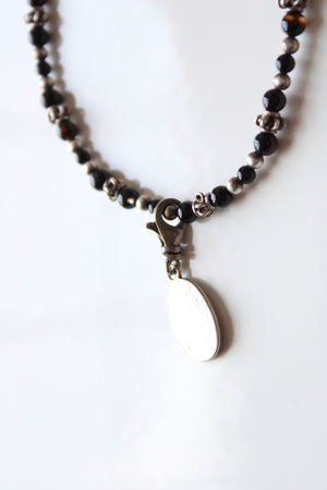 Black & Silver Beaded & "J" Charm Sterling Silver Bracelet