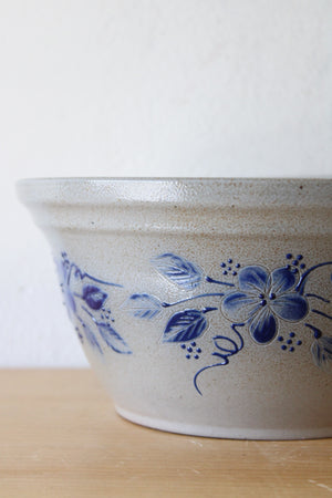 Gray & Blue Floral Signed Pottery Mixing Bowl