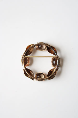 Vintage Round Bronze Stone Gold Filled Pin
