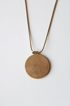 Bells & Bow Engraved Round Pendant Gold Necklace