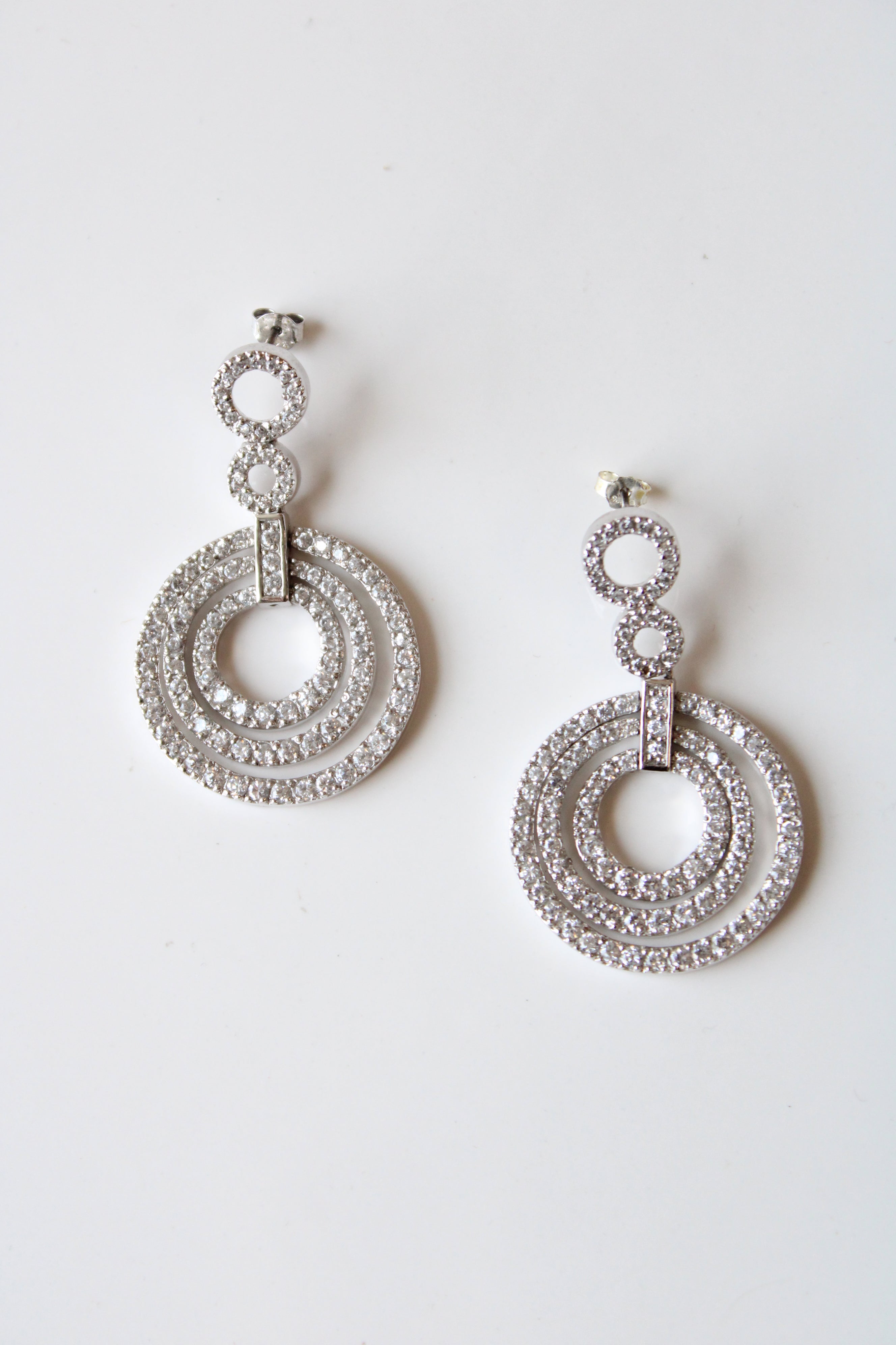 Silver Rhinestone Graduated Circle Dangle Earrings