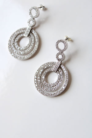 Silver Rhinestone Graduated Circle Dangle Earrings