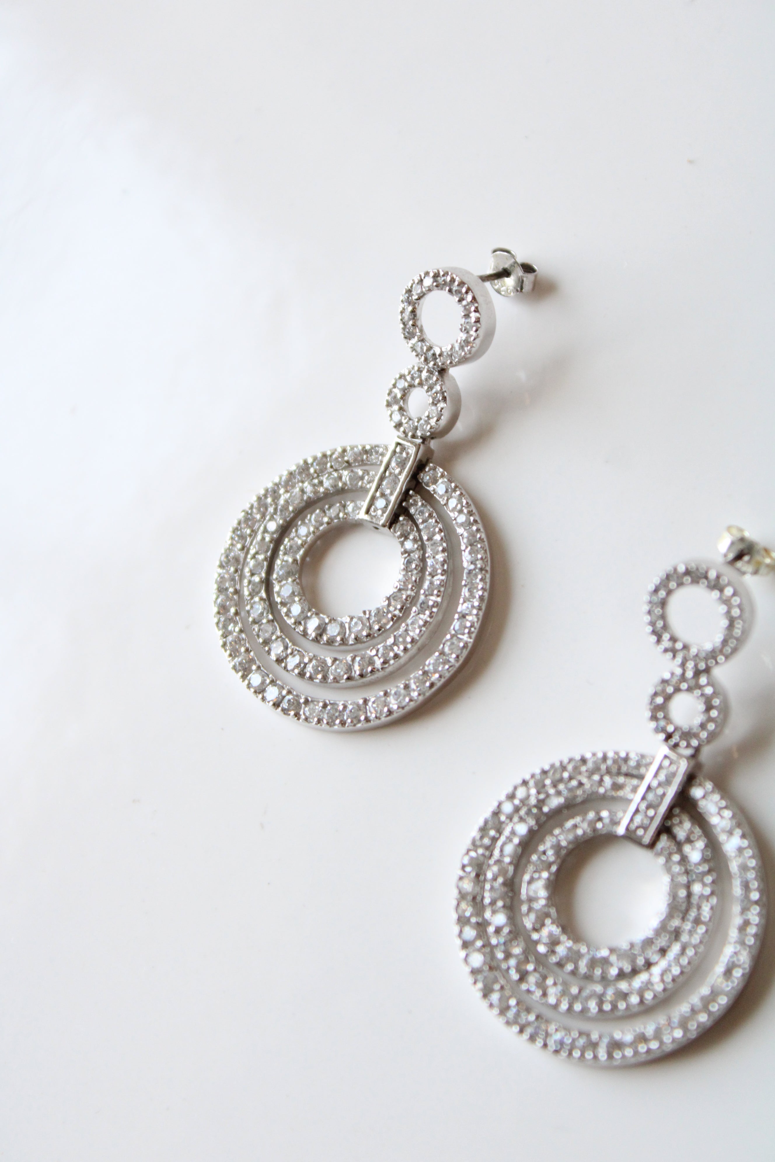 Silver Rhinestone Graduated Circle Dangle Earrings