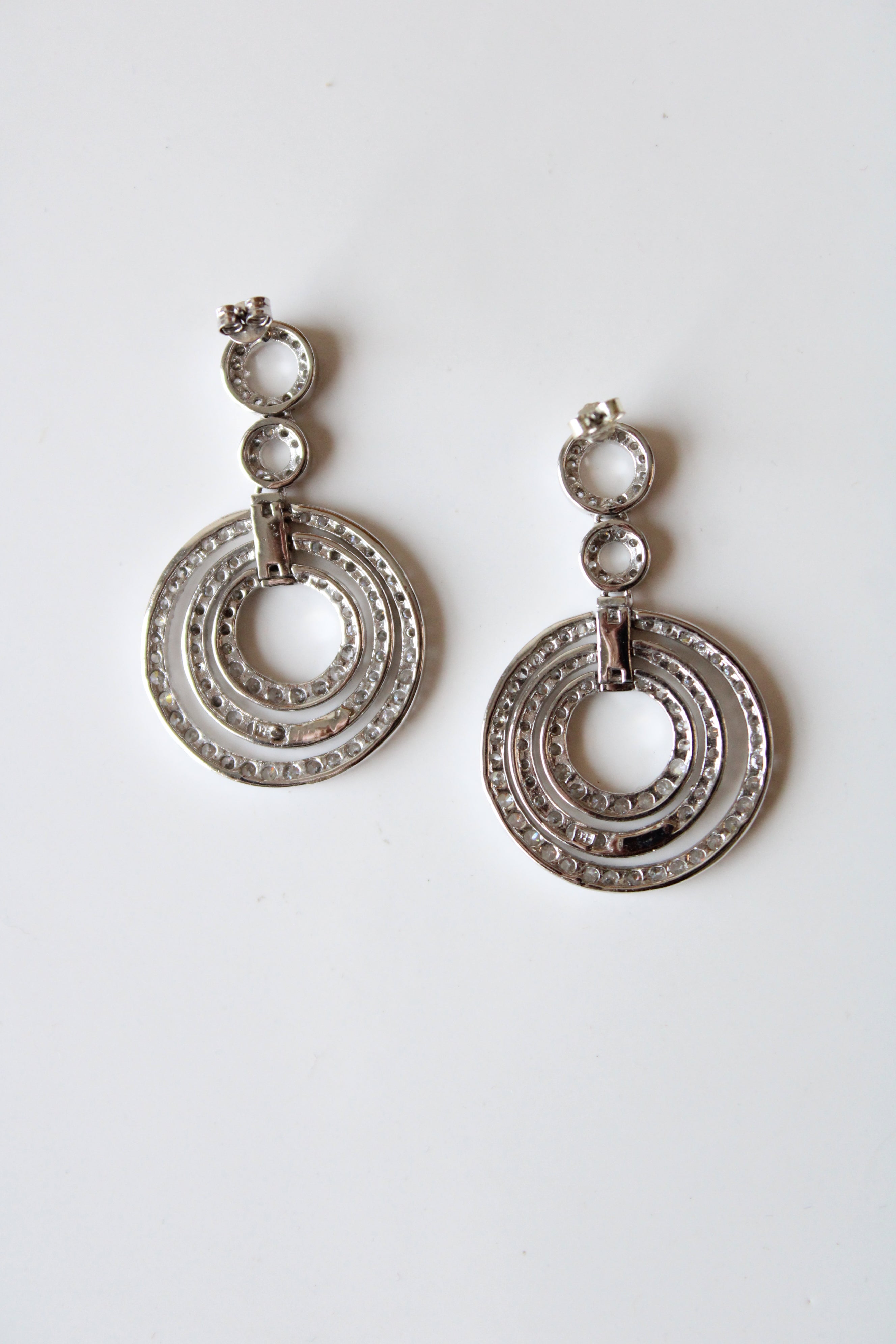 Silver Rhinestone Graduated Circle Dangle Earrings