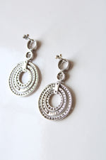 Silver Rhinestone Graduated Circle Dangle Earrings