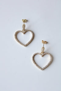 Gold Rhinestone Heart Dangle Earrings