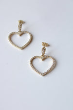 Gold Rhinestone Heart Dangle Earrings