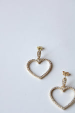 Gold Rhinestone Heart Dangle Earrings