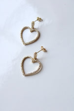 Gold Rhinestone Heart Dangle Earrings