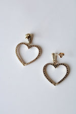 Gold Rhinestone Heart Dangle Earrings