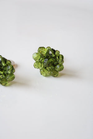 Joan Rivers Green Beaded Clip-On Gold Earrings