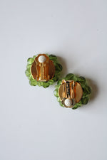 Joan Rivers Green Beaded Clip-On Gold Earrings