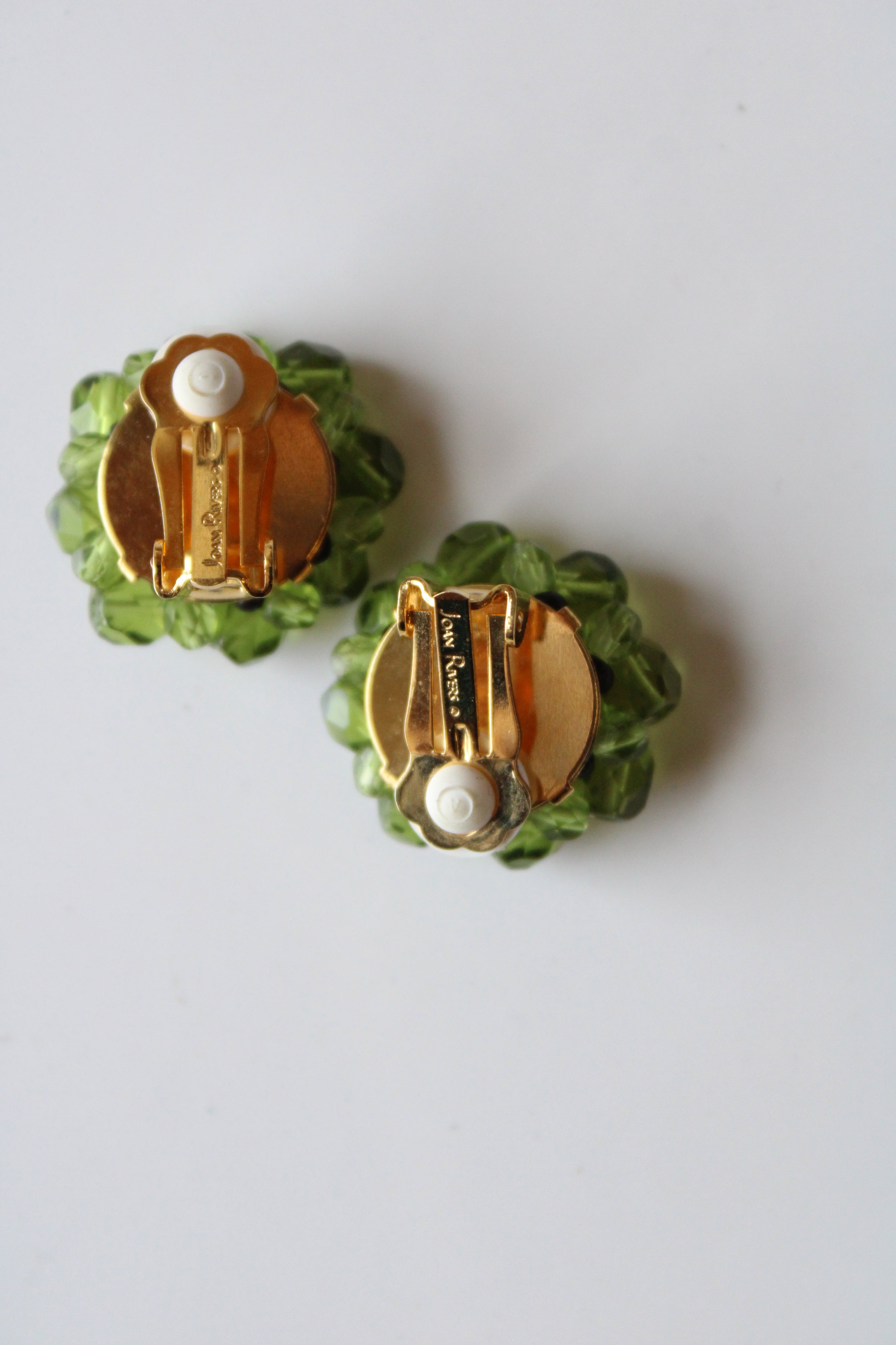 Joan Rivers Green Beaded Clip-On Gold Earrings