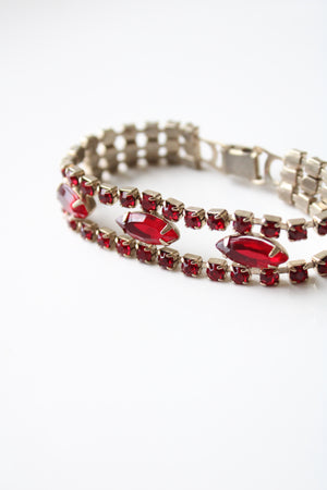 Red Ruby Rhinestone Vintage Bracelet