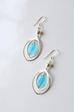 Sterling Silver Blue Oval Beaded Silver Dangle Earrings