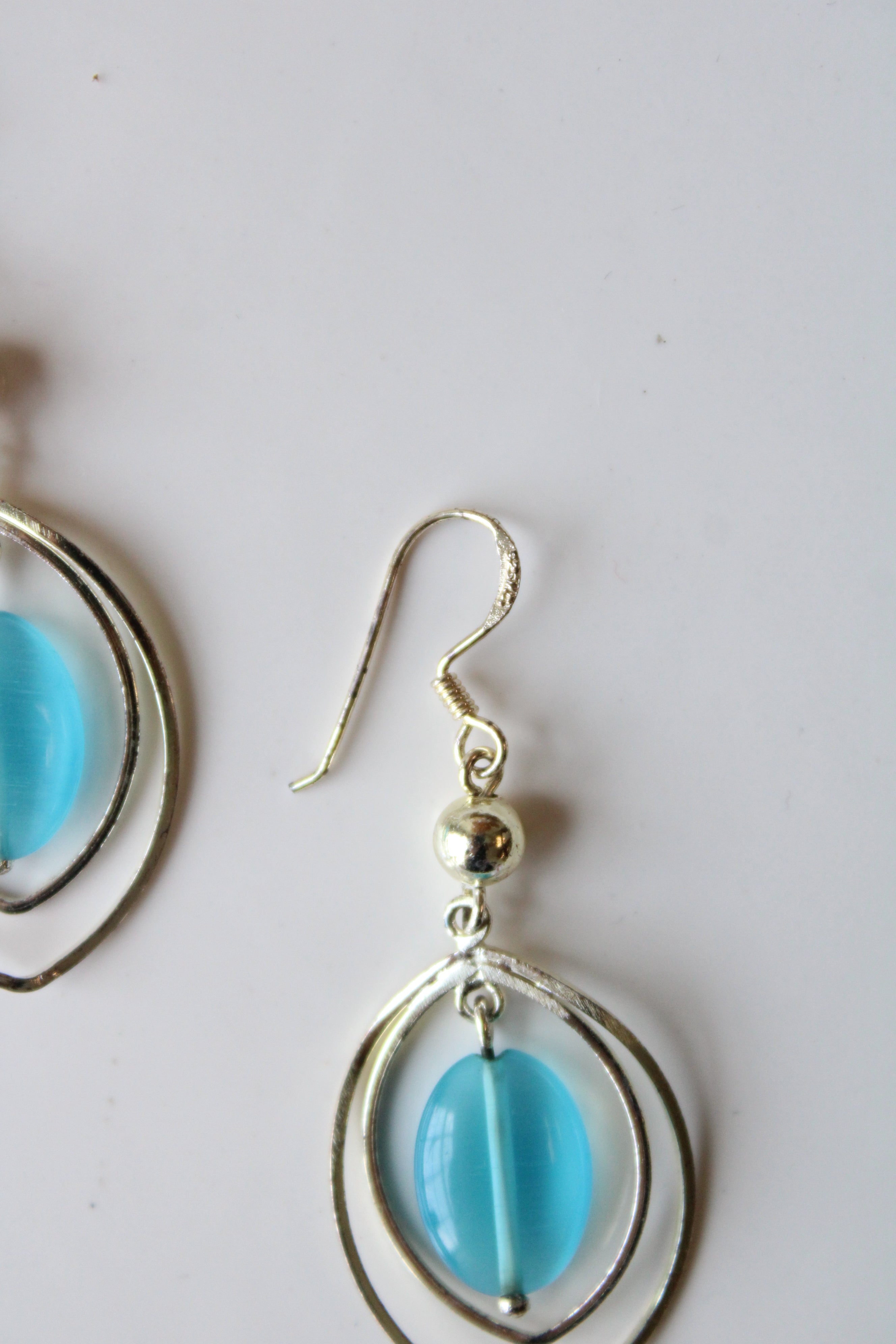 Sterling Silver Blue Oval Beaded Silver Dangle Earrings