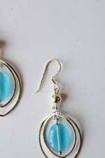 Sterling Silver Blue Oval Beaded Silver Dangle Earrings