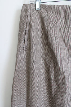 Harve Benard Tan White Herringbone Wool Skirt | 16