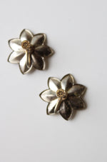 Ruby Stone Flower Screwback Sterling Silver Earrings