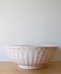 Vintage Pink Spongeware Large Ribbed Ceramic Serving Bowl