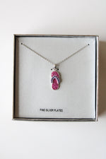 Fine Silver Plated Pink Rhinestone Flip Flop Pendant Necklace