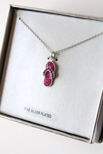 Fine Silver Plated Pink Rhinestone Flip Flop Pendant Necklace