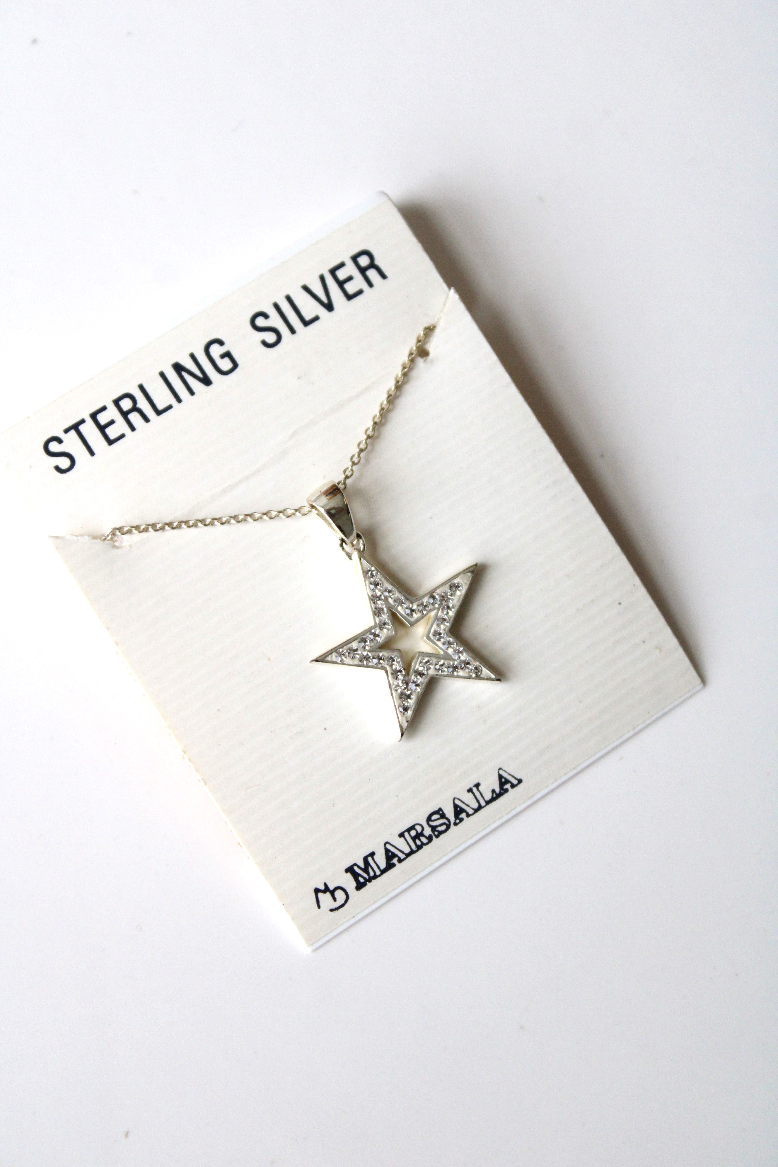 NEW Marsala Sterling Silver White Pave Star Necklace