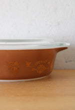 Pyrex Early American Brown Gold 471 1 PT. Covered Round Dish