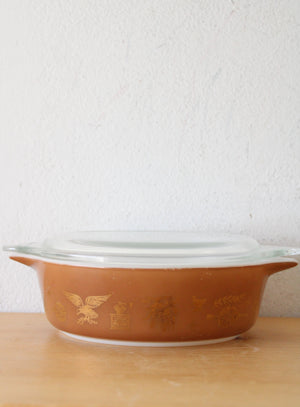 Pyrex Early American Brown Gold 471 1 PT. Covered Round Dish