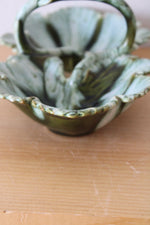 Green Leaf Ceramic Divided Small Serving Dish W/ Handle