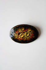 Handmade Russian Floral Black Oval Pin