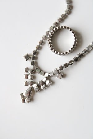 Vintage Rhinestone Necklace & Ring Set