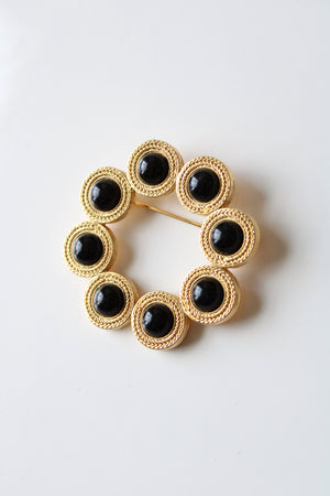 Gold & Black Stone Circle Pin