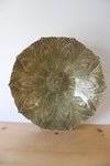 Gold & Green Lined Flower Patterned Large Glass Bowl