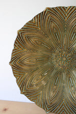 Gold & Green Lined Flower Patterned Large Glass Bowl