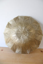 Gold & Green Lined Flower Patterned Large Glass Bowl