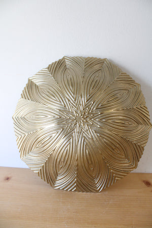 Gold & Green Lined Flower Patterned Large Glass Bowl