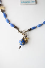 Colorful Original Jewelry Vintage Blue Glass & Engraved Silver Beaded Necklace