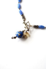 Colorful Original Jewelry Vintage Blue Glass & Engraved Silver Beaded Necklace