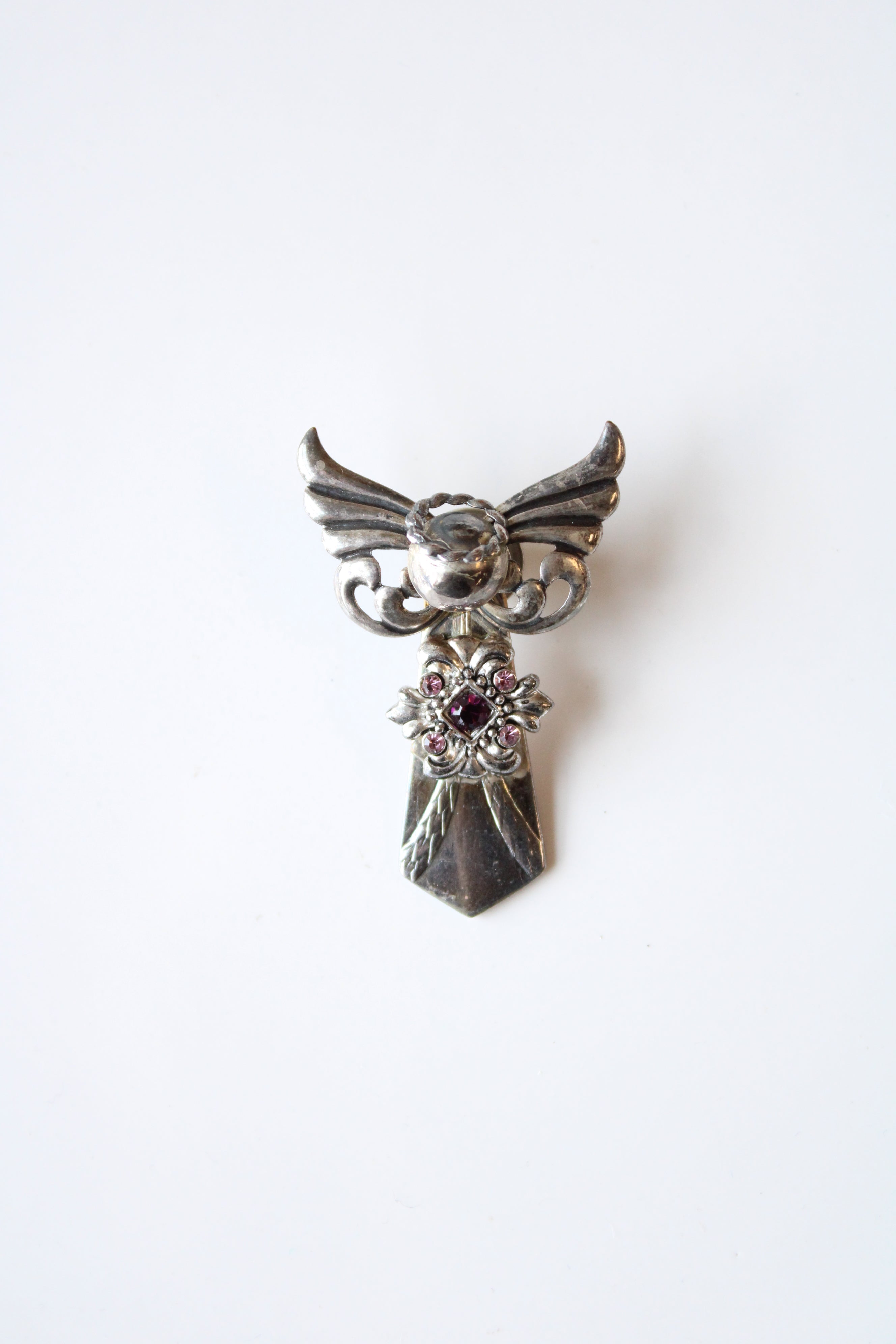 Silver Angel & Pink Rhinestone Pin