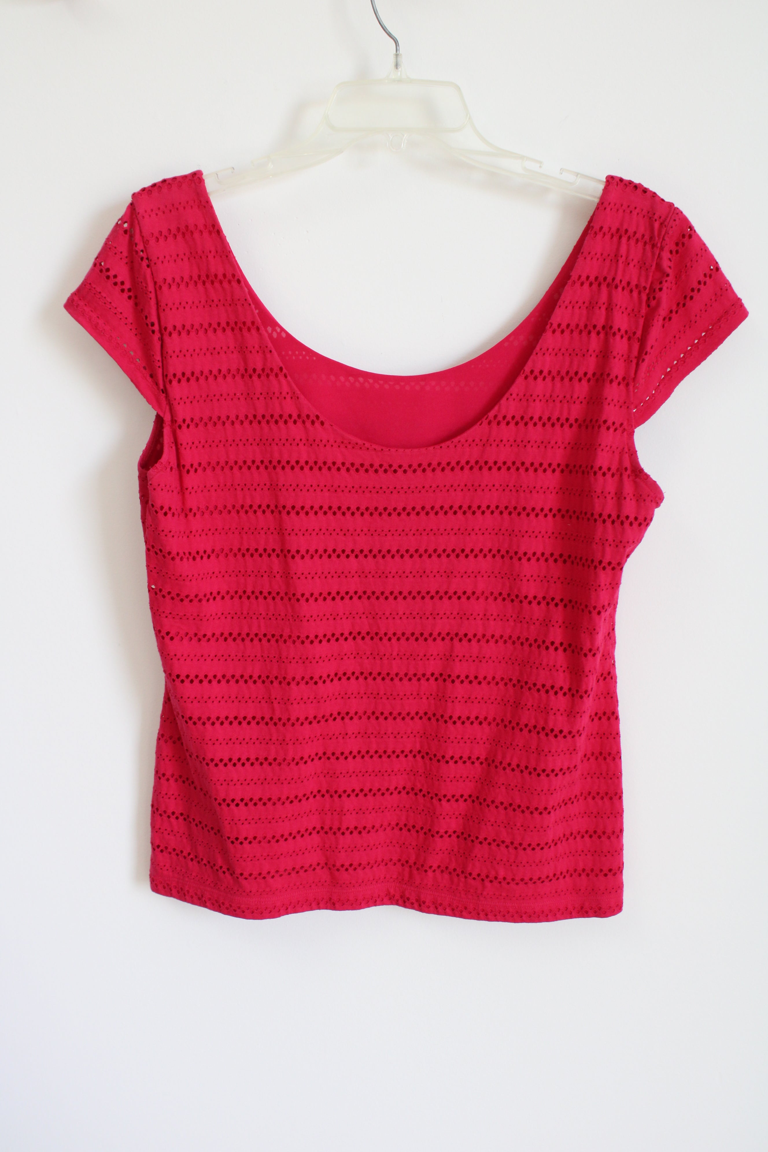 Ann Taylor Eyelet Pink Top | L