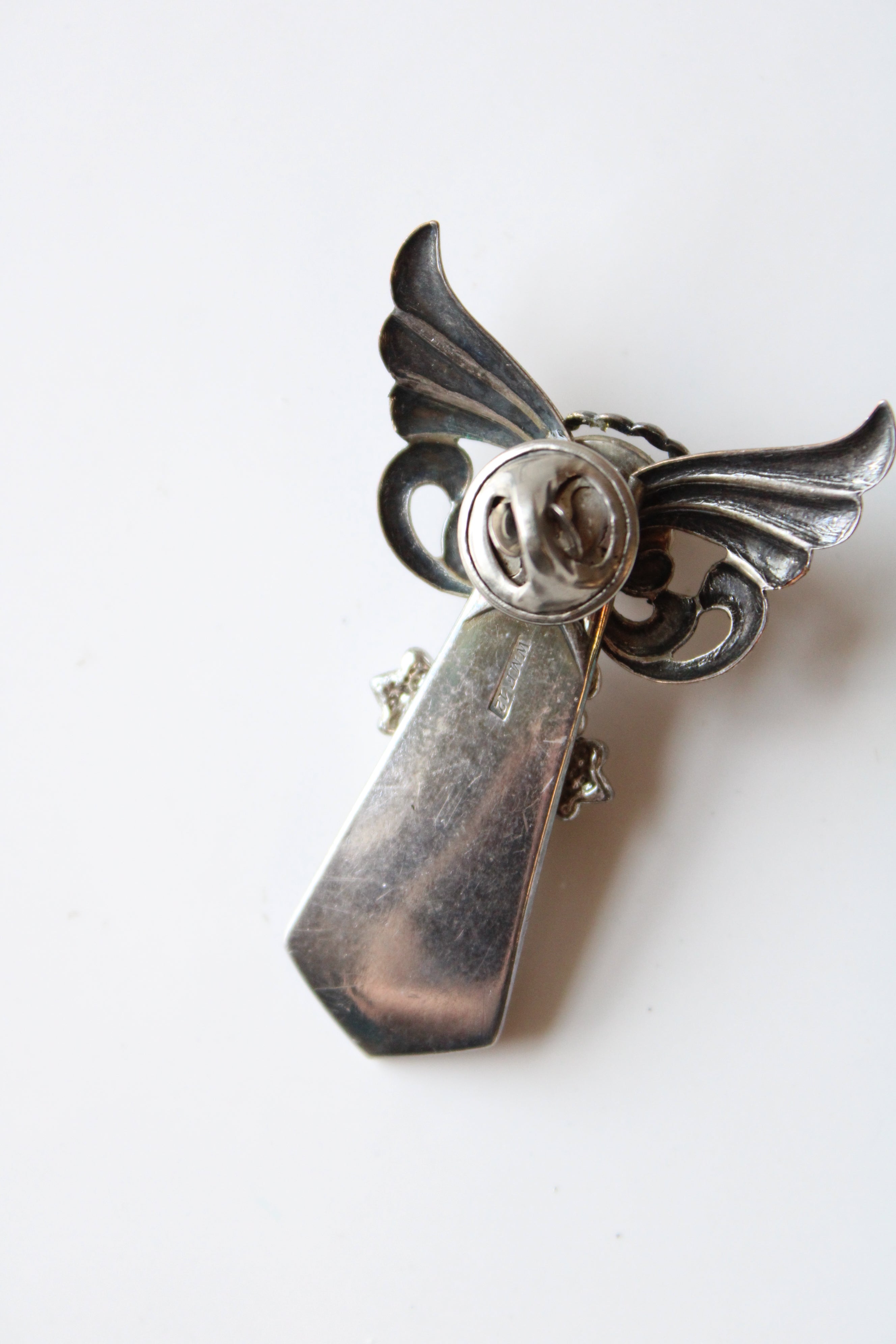 Silver Angel & Pink Rhinestone Pin