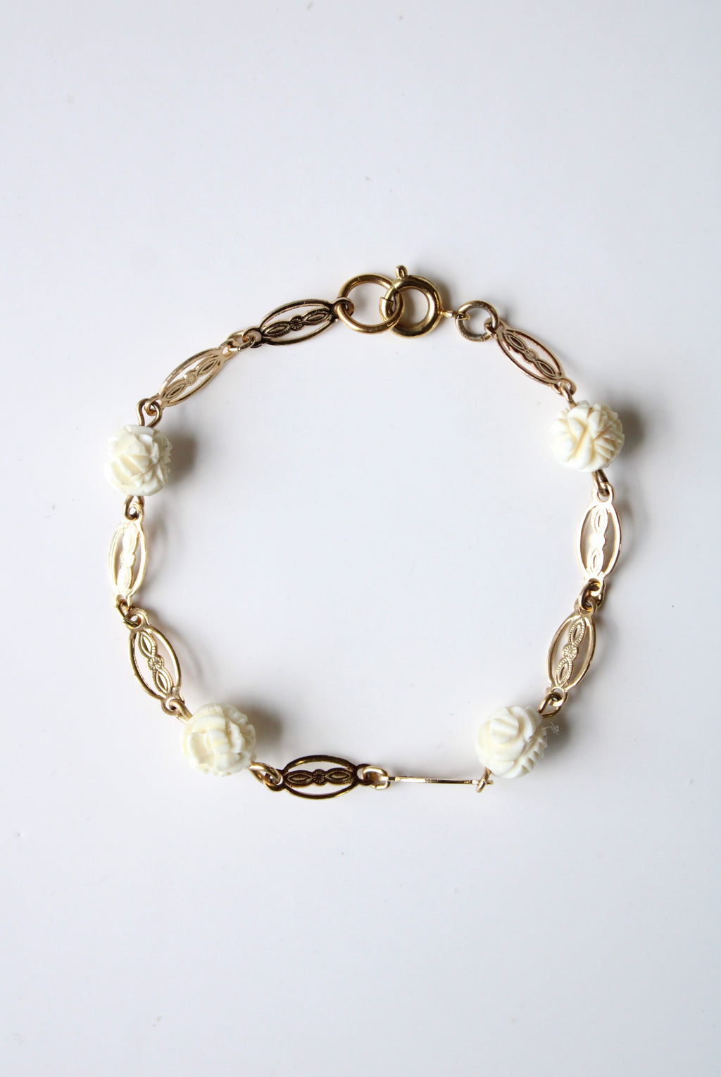 Gold White Rose Chain Bracelet