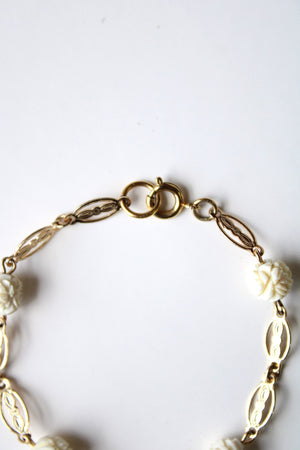 Gold White Rose Chain Bracelet