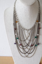 Silver Multi-Colored Beaded Layered Necklace & Earring Set