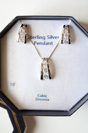 Cubic Zirconia Sterling Silver Pendant & Earrings Set