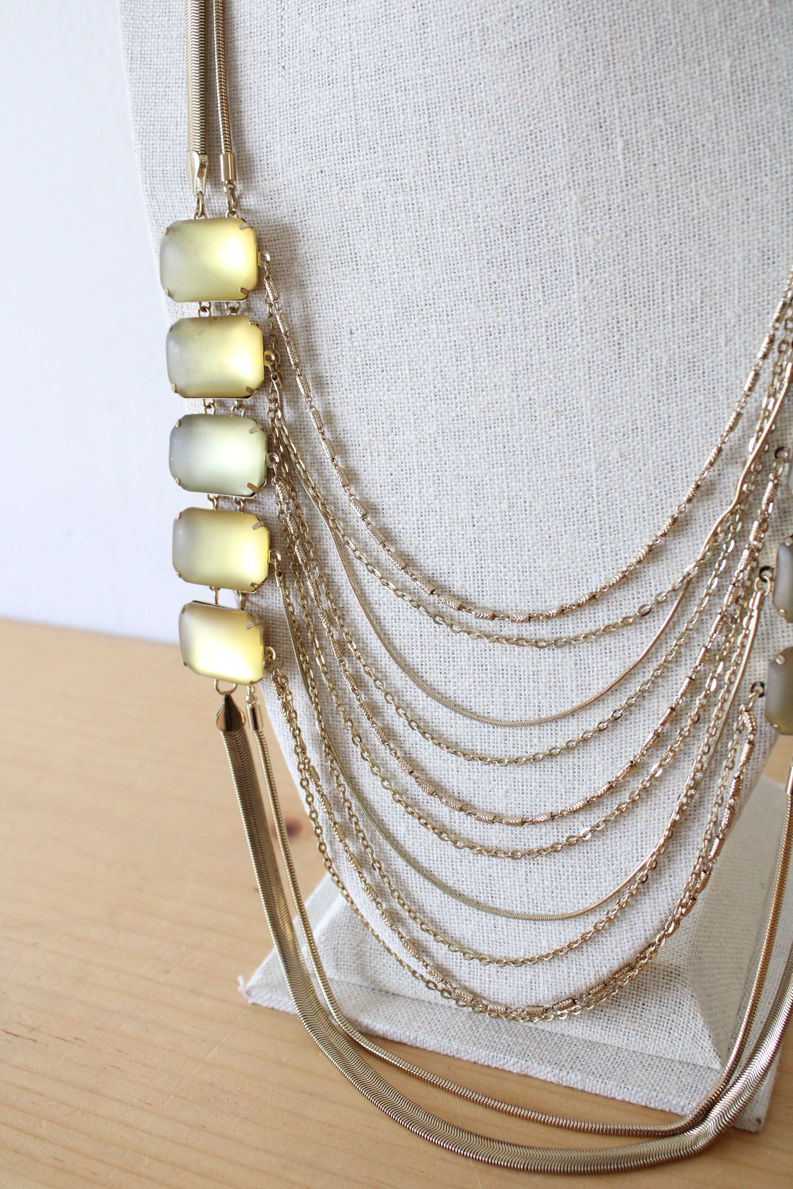 NEW Chico's Multi-Strand Layered Yellow Gemstone Gold Necklace